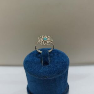انگشتر نقره طرح گل ملیله نگین فیروزه